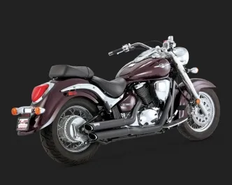 Vance & Hines Twin Slash Staggered Exhaust System In Black For Suzuki 2001-2009 Cruiser Motorcycles (48293)