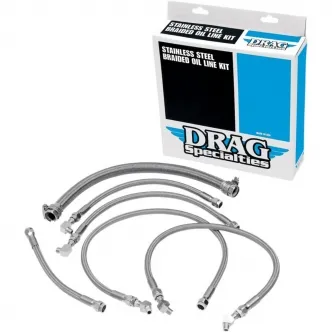 Drag Specialties Oil Line Kit in Stainless Steel Finish For 1990-Early 1992 FXST/FLST Models (6-line kit) (606001)