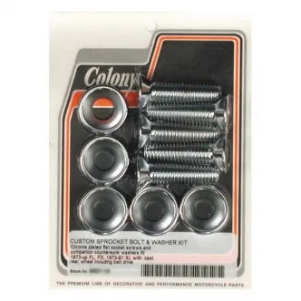 Colony Sprocket Bolt Kit Flathead Allen & Countersunk Washers For 1973-1992 B.T., 1979-1990 XL (Cast Wheel, Chain & Belt), 1993-1998 B.T. Spoke Wheel (Excluding 1997-1998 Softail) Models (ARM169989)