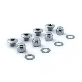 Doss Rocker Shaft Plug & Nut Kit OEM Style Import in Chrome Finish For Late 1971-1985 XL, Late 1971-1984 FL, FX Models (ARM073315)