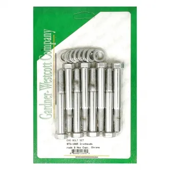 Gardner Westcott Head Bolts Stock Style Hex OEM Style Hex With Washers in Chrome Finish For Late 1973-1985 XL Models (ARM896779)