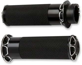 Arlen Ness Bevelled Fusion Grips In Black For 1974-2023 Harley Davidson Single And Dual Throttle Cable Models (07-331)