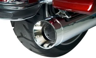 SuperTrapp Muffler 4 inch Stout Slip-On in Chrome Finish For 2017-2024 FLHT/FLHR/FLHX/FLTRX/FLTRU Models (140-65226)