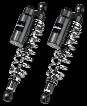 Bitubo Piggy Back Shocks Standard WMT22 Shocks 13 Inch (331mm) Eye To Eye, Chrome Springs For All 1987-1994 FXR, 1988-2003 Sportster And 1980-2021 Touring Models (758306)