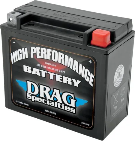 Drag Specialties High Performance Battery 310 CCA For 2000-2025 Softail, 2024-2025 Pan America, 1999-2017 Dyna, 2008-2017 V-Rod 1250cc, 1997-2003 Sportster Models & 1997-2002 Buell M2/S3/X1 (DRSM720BH)
