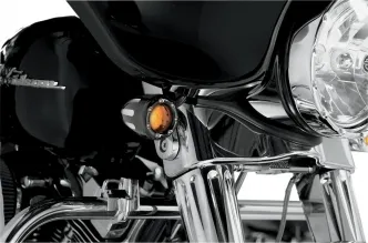 Arlen Ness Deep Cut Factory Style Turn Signals With LED Fire Ring in Black Finish With Amber Ring LEDs and Amber Lens (12-753)