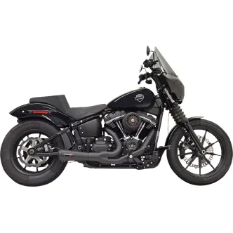 Bassani The Ripper Short Road Rage 2 Into 1 Exhaust System in Black Finish For 2018-2024 Softail Street Bob, Low Rider, Slim & Fat Bob Models (1S73B)