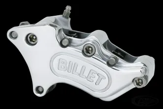 Harrison Billet 4 Piston Front Brake Caliper In Polished Or Black Finish For Harley Davidson 2000-2013 Sportster, 2000-2014 Softail, 2000-2017 Dyna, 2000-2007 Touring & 2002-2006 V-Rod Models