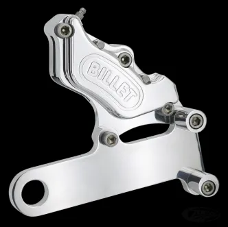 Harrison Billet 4 Piston Rear Brake Caliper With Bracket In Polished Or Black Finish For Harley Davidson 1984-1999 FLH & FLT Models