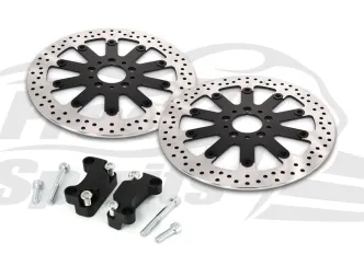 Free Spirits Black Brake Rotors Kit 320mm & Pads For Harley Davidson 2008-2017 Dyna Models With Dual Disc (203706BK)