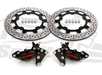 Free Spirits Bolt-In Kit With 4 Piston Black Calipers & Black Rotors 320mm For Harley Davidson 2014-2024 Touring Models (203911KK)