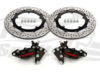 Free Spirits Bolt In Kit With 4 Piston Black Calipers & Black Rotors 320mm For Harley Davidson 2007-2009 Touring, 2006-2017 Dyna & 2002-2010 V-Rod Models (203912KK)