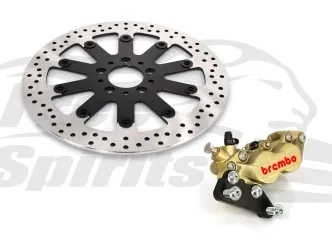 Free Spirits 4 Piston Caliper Kit In Gold With Rotor 320mm For Harley Davidson 2000-2022 Models With Single Disc (203916GK)