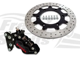 Free Spirits Front Brake Caliper 4 Piston Kit In Black With Rotor 340mm For Triumph Thruxton 865cc Models (303813K)