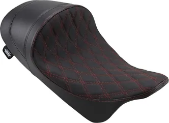 Drag Specialties Ez-On Mount Low-Profile Double Diamond Red Stitched Solo Seat With Forward Positioning For Harley Davidson 2008-2024 Touring Models (0801-1254)