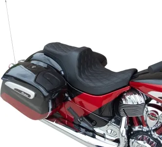 Drag Specialties Predator III Double Diamond Black Stitched Seat With Forward Positioning For Indian 2014-2024 Chief, Chieftain, Roadmaster, Springfield & Super Chief Models (0810-2270)