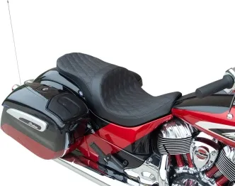 Drag Specialties Low Profile Double Diamond Stitched Touring Seat With Forward Positioning For Harley Davidson 2014-2024 Chief, Chieftain, Roadmaster, Springfield & Super Chief Models Models (0810-2274)