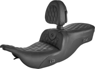 Saddlemen Heated Roadsofa Lattice Stitched Seat With Drivers Backrest For Harley Davidson 1997-2007 Touring FLHT & FLTR Models (897-07-182BRHC)