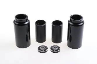 Cult Werk Mid Version 6 Piece Fork Covers In Black Gloss Powder Coated With Milling For Indian 2018-2023 Scout Bobber Models (IN-SCO043)