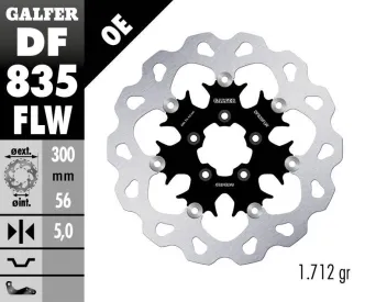 Galfer Front Floating Wave Rotor With Black Centre For Harley Davidson 2014-2022 Sportster, 2008-2023 FLHR & FLHRC Road King, 2008-2013 Touring, 2015-2023 Softail & 2006-2017 Dyna & V-Rod Models (DF835FLW)