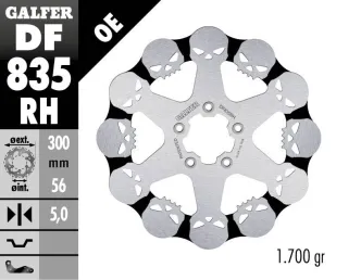 Galfer Front Fixed Skull Brake Disc For Harley Davidson 2014-2022 Sportster, 2008-2023 Touring, 2015-2024 Softail & 2006-2017 Dyna Models (DF835RH)