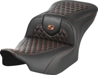 Saddlemen Honeycomb Roadsofa With Orange Stitching For Harley Davidson 2023-2024 CVO FLHX Street Glide & FLTR Road Glide Models (823-07-18903)