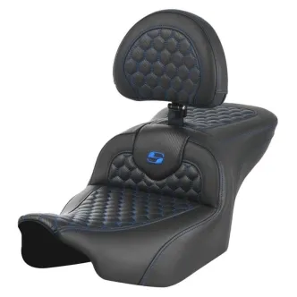 Saddlemen Honeycomb Roadsofa With Drivers Backrest With Blue Stitching For Harley Davidson 2023-2024 FLHX Street Glide & FLTR Road Glide Models (823-07-189B1)