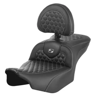 Saddlemen Honeycomb Roadsofa With Drivers Backrest With Grey Stitching For Harley Davidson 2023-2024 FLHX Street Glide & FLTR Road Glide Models (823-07-189B2)