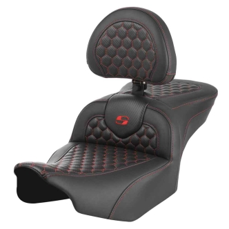 Saddlemen Honeycomb Roadsofa With Drivers Backrest With Red Stitching For Harley Davidson 2023-2024 FLHX Street Glide & FLTR Road Glide Models (823-07-189B4)