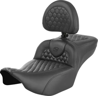 Saddlemen Extended Reach Honeycomb Roadsofa With Drivers Backrest With Black Stitching For Harley Davidson 2023-2024 FLHX Street Glide & FLTR Road Glide Models (823-07-190B0)