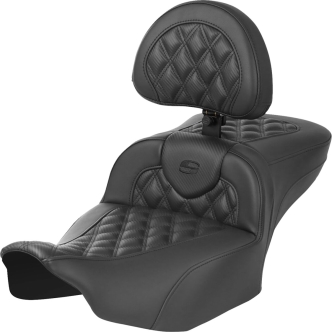 Saddlemen Extended Reach Roadsofa Carbon Fiber Lattice Stitched Seat With Drivers Backrest For Harley Davidson 2023-2024 FLHX Street Glide & FLTR Road Glide Models (823-07-207B0)