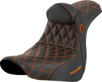 Saddlemen Pro Series SDC Performance Grip Seat With Drivers Backrest With Orange Stitching For Harley Davidson 2018-2024 Softail FLSB Sport Glide & FXLRS/FXLRST Low Rider S/ST Models (SC81829ORART)