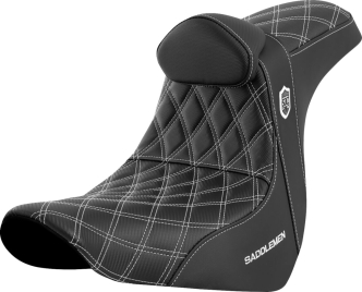 Saddlemen Pro Series SDC Performance Grip Seat With Drivers Backrest With White Stitching For Harley Davidson 2018-2024 Softail FLSB Sport Glide & FXLRS/FXLRST Low Rider S/ST Models (SC81829WHIRT)