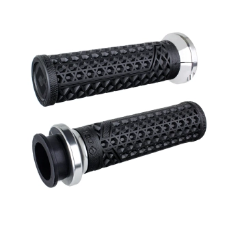 ODI Vans Signature Lock-On Grips In Silver For 2018-2024 Indian Challenger, Chief, Chieftan, Darkhorse Models (V31VITWB-S)