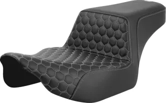 Saddlemen Extended Reach Honeycomb Step-Up Seat With Silver Stitching For Harley Davidson 2023-2024 CVO FLHX Street Glide & FLTR Road Glide Models (823-07-17805)