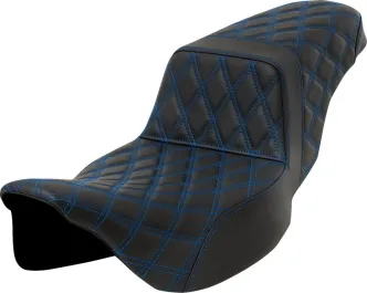 Saddlemen Extended Reach Lattice Stitched Step-Up Seat With Blue Stitching For Harley Davidson 2008-2024 FLHR, FLHT, FLHX & FLTR Touring Models (Does Not Fit 2023-2024 CVO Models) (808-07E-17501)