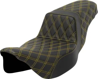 Saddlemen Extended Reach Lattice Stitched Step-Up Seat With Gold Stitching For Harley Davidson 2008-2023 FLHR, FLHT, FLHX & FLTR Touring Models (Does Not Fit 2023-2024 CVO Models) (808-07E-17507)