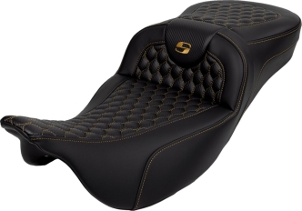 Saddlemen Carbon Fiber Extended Reach Honeycomb Roadsofa Seat With Gold Stitching For Harley Davidson 2008-2023 Touring Models (A808-07B-190GOL)