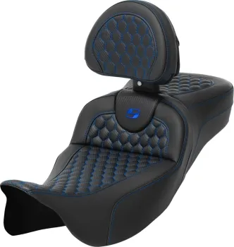 Saddlemen Honeycomb Roadsofa Seat With Drivers Backrest With Blue Stitching For Harley Davidson 2008-2023 Touring Models (A808-07R-190BLU)