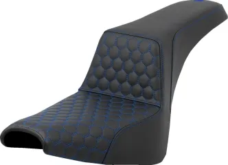 Saddlemen Honeycomb Step-Up Seat With Blue Stitching For Harley Davidson 2018-2024 Softail Street Bob FXBB/S & Softail Standard FXST Models (818-30-17701)