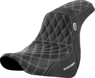 Saddlemen Carbon Fiber Pro Series SDC Performance Gripper Seat With White Stitching For Harley Davidson 2018-2024 Softail FLSB Sport Glide & FXLRS/FXLRST Low Rider S/ST Models (SC81829WHI)