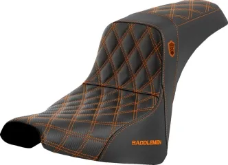 Saddlemen Carbon Fiber Pro Series SDC Performance Grip Seat With Orange Stitching For Harley Davidson 2018-2024 FXBB Street Bob & FXST Standard Models (SC81830ORA)