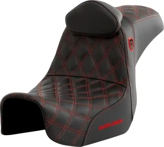 Saddlemen Carbon Fiber Pro Series SDC Performance Grip Seat With Backrest With Red Stitching For Harley Davidson 2006-2017 Dyna Models (SC80604REDRT)