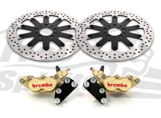 Free Spirits 320mm Brake Rotor Upgrade Kit With 4 Piston Brembo Caliper In Gold For 2008-2017 Dyna Fat Bob (203923GK)