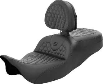 Saddlemen Honeycomb Roadsofa Seat With Drivers Backrest With Black Stitching For Harley Davidson 2008-2024 FLHR, FLHT, FLHX & FLTR Touring Models (Does Not Fit 2023-2024 CVO Models) (808-07B-189BR)